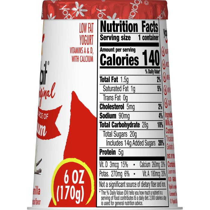 Nutrition facts for vanilla yogurt