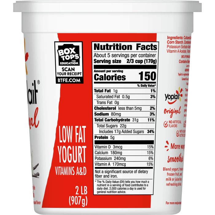 Nutrition facts for vanilla yogurt